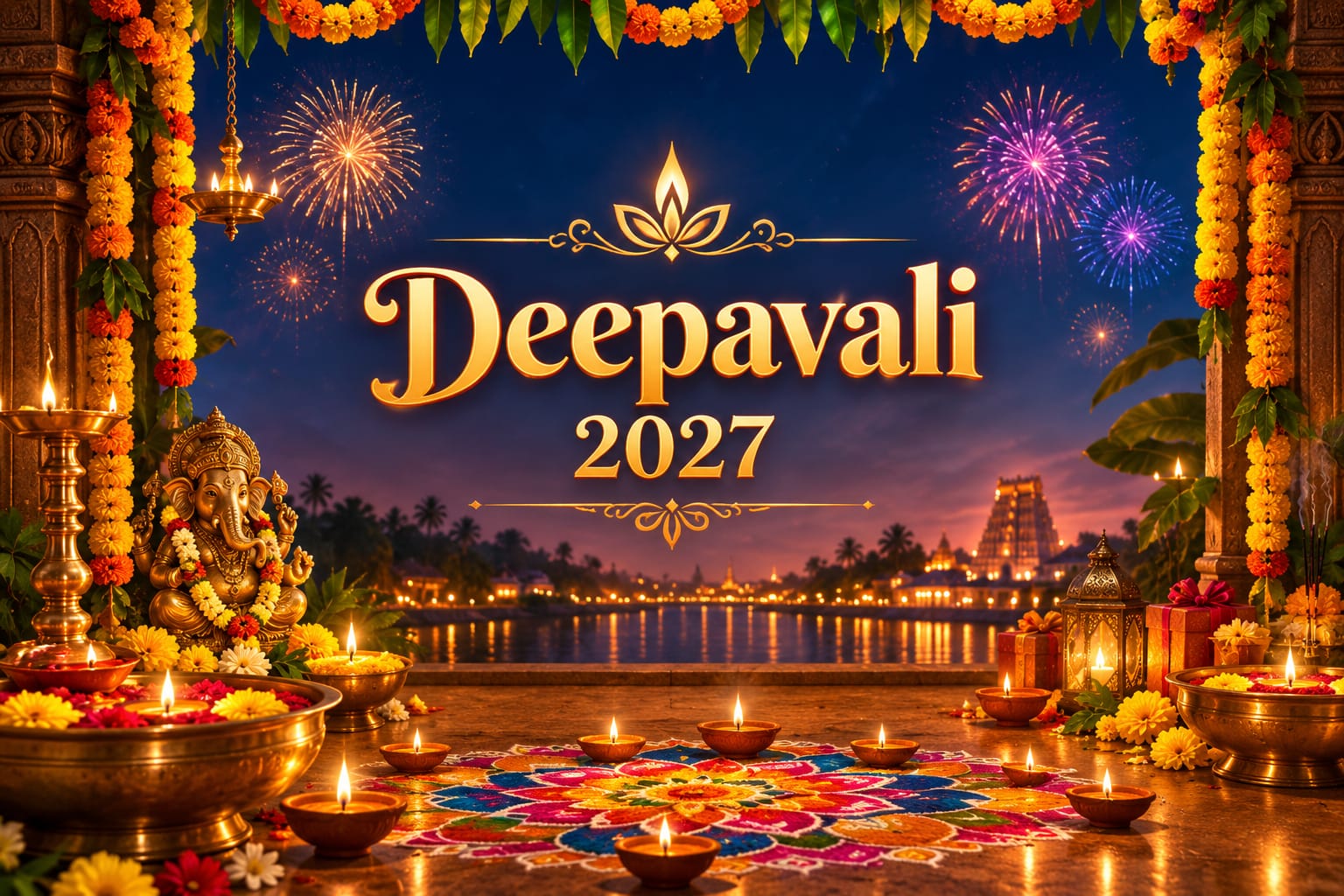 Deepavali 2027 festival with diyas, rangoli and Lakshmi Puja