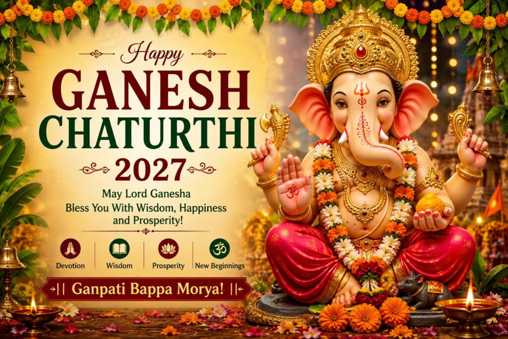 Ganesh Chaturthi 2027 celebration with Lord Ganesha idol