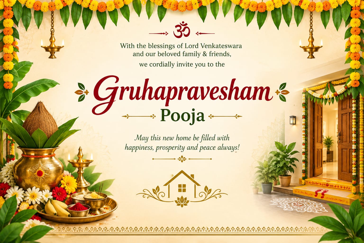 Traditional Gruhapravesham Pooja and Hindu housewarming ceremony at a new home