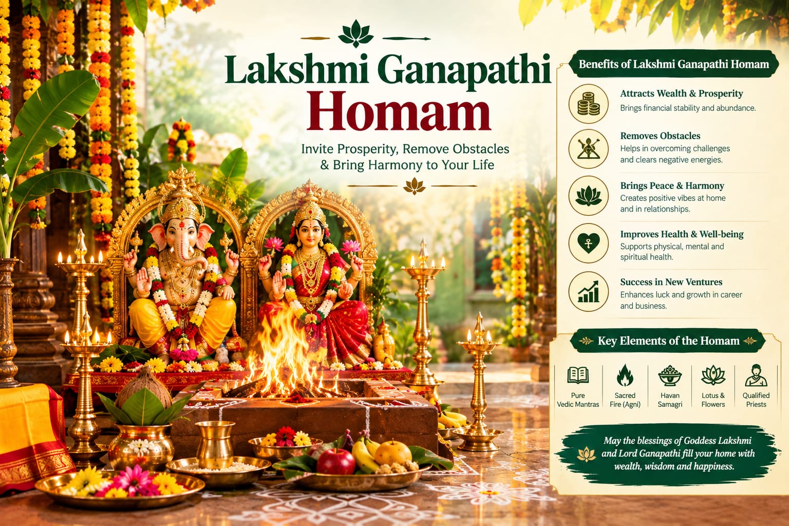 Lakshmi Ganapathi Homam performed with sacred fire and traditional puja rituals.