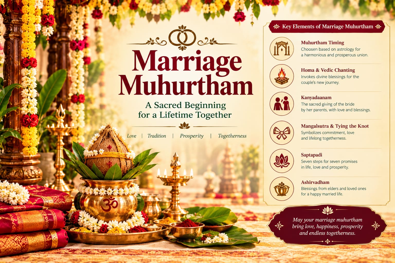 Auspicious Marriage Muhurtham with traditional Hindu wedding rituals and sacred ceremony setup