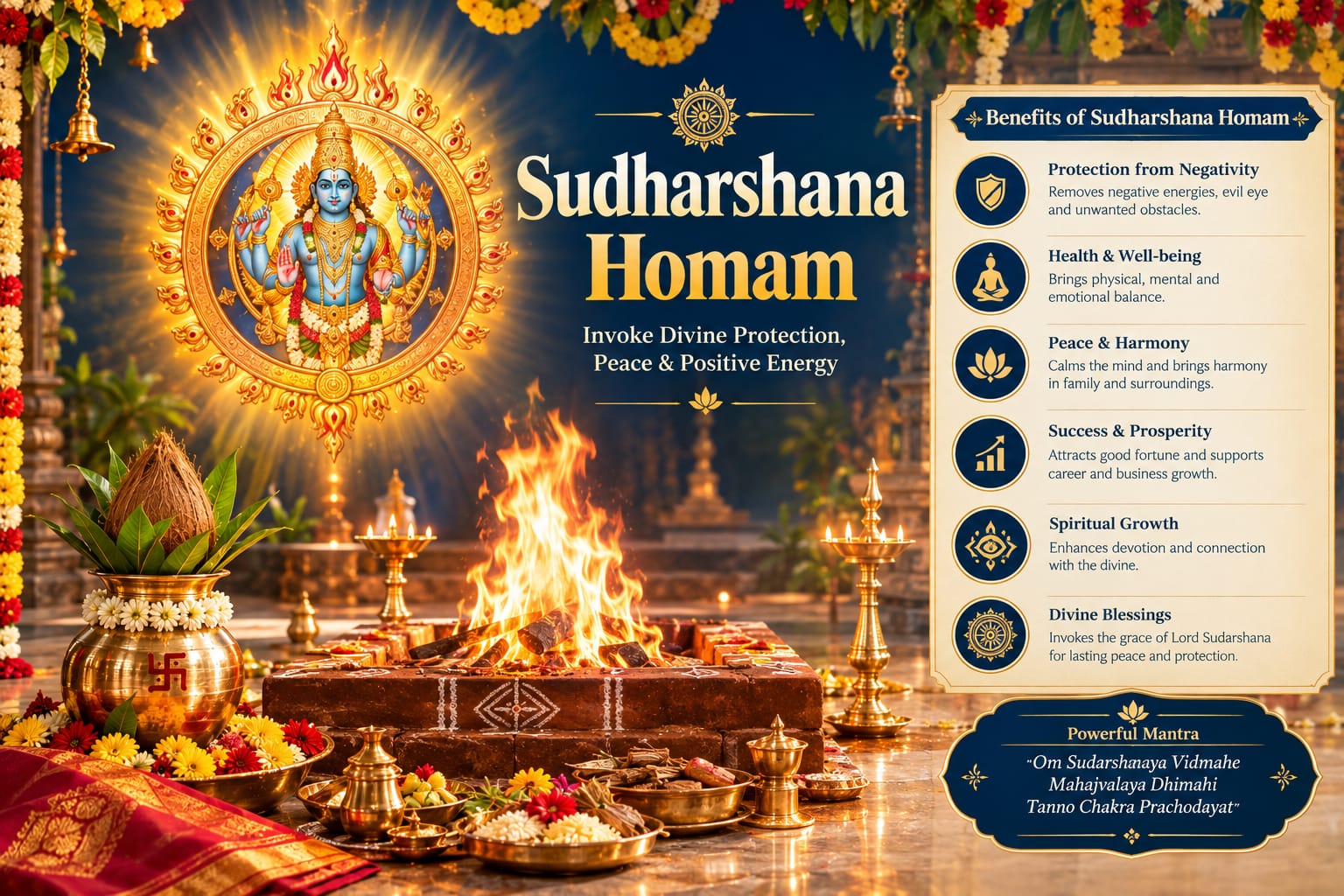 Sudarshana Homam performed with sacred fire and traditional Hindu rituals