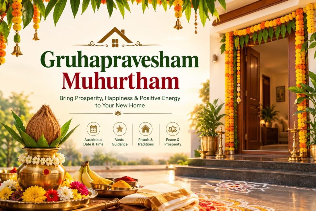 Gruhapravesham Muhurtham auspicious date and time for housewarming ceremony.